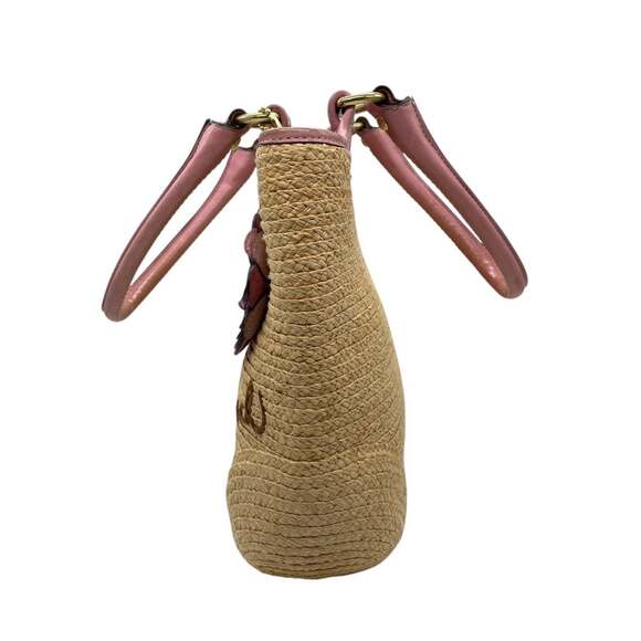 Coach 13373 Women's Straw Tote Bag with Tea Rose Flower Charm, Beige and Pink... - Picture 6 of 16